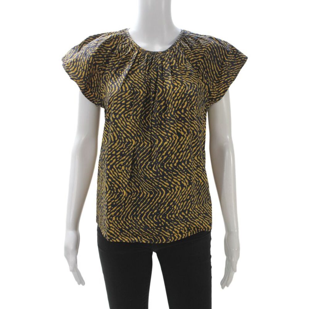 Ulla Johnson Women Sleeveless Tunic Dark Blue Animal Print Button Size 0